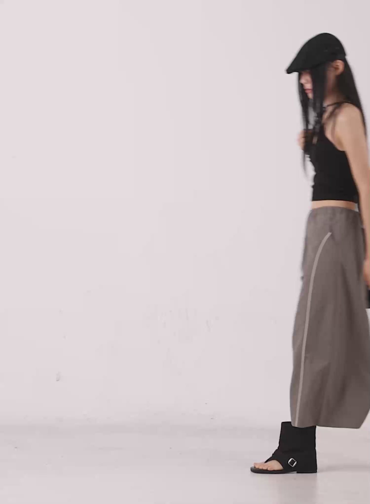 Nylon Drawstring Maxi Skirt CL530